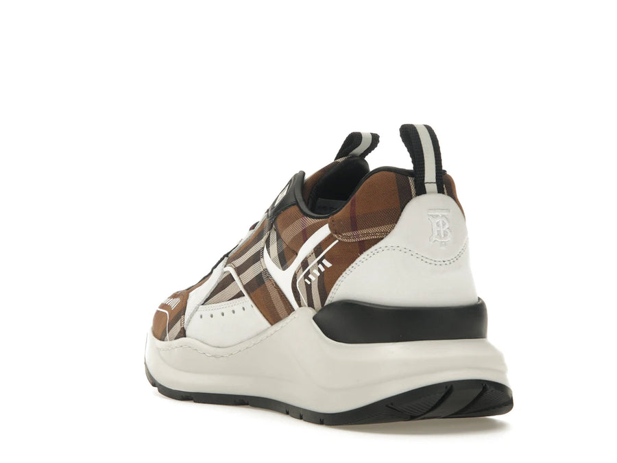 Baskets Burberry Vintage Check en coton et cuir, marron foncé et blanc