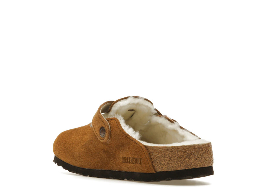 Birkenstock Boston en cuir suédé et peau lainée, couleur vison