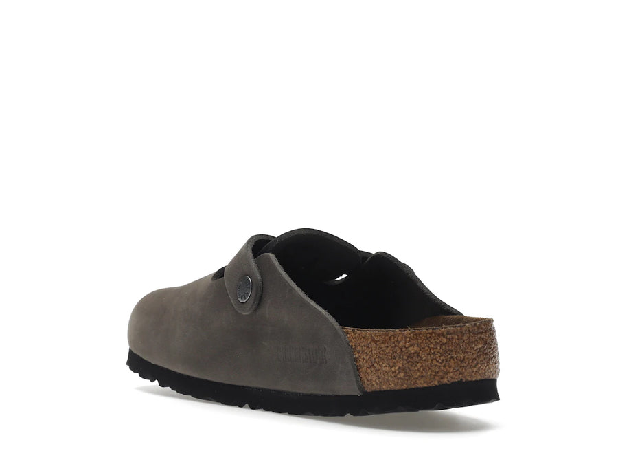 Birkenstock Boston, semelle souple, cuir huilé, gris fer