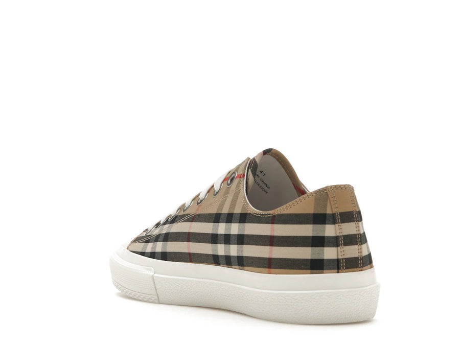 Baskets en coton à carreaux vintage imprimé logo Burberry, beige Archive (Femme)