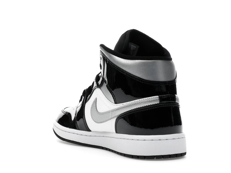 Jordan 1 Mid SE Patent Black White Metallic Silver Metallic Gold