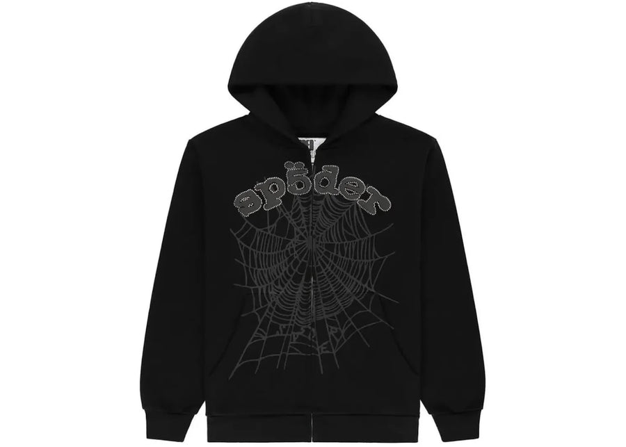 Sp5der OG Web V2 Rhinestone Zip Up Black