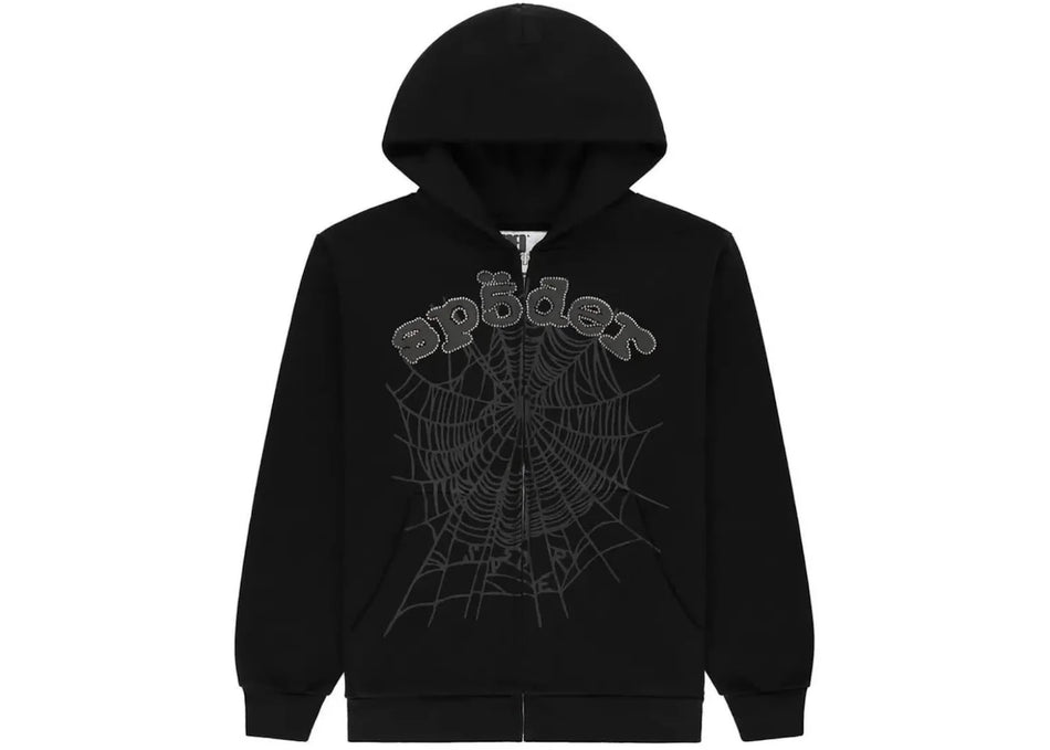 Sp5der OG Web V2 Rhinestone Zip Up Black